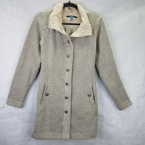 Kuhl Savina Sweater Knit Jacket Women’s M Button Front Fleece Oatmeal Alfpaca - Picture 1 of 16